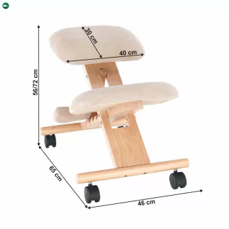 Ergonomikus térdelőszék, krémszínű/bükkfa, GROCO