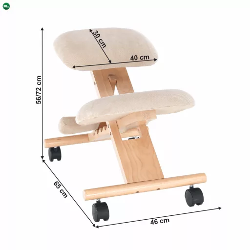 Ergonomikus térdelőszék, krémszínű/bükkfa, GROCO