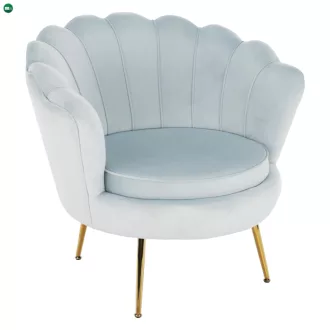   Fotel Art-deco stílusban, szürke-kék Velvet anyag/gold chróm-arany, NOBLIN