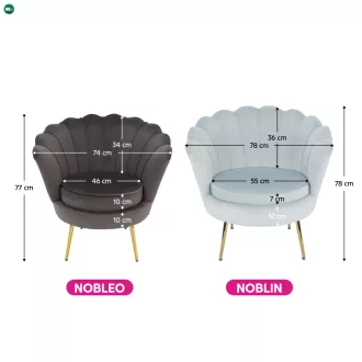   Fotel Art-deco stílusban, szürke-kék Velvet anyag/gold chróm-arany, NOBLIN