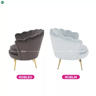   Fotel Art-deco stílusban, szürke-kék Velvet anyag/gold chróm-arany, NOBLIN
