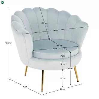   Fotel Art-deco stílusban, szürke-kék Velvet anyag/gold chróm-arany, NOBLIN