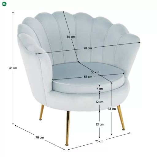 Fotel Art-deco stílusban, szürke-kék Velvet anyag/gold chróm-arany, NOBLIN