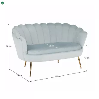   Pad Art-deco stílusban, szürke-kék Velvet anyag/gold chróm-arany, NOBLIN