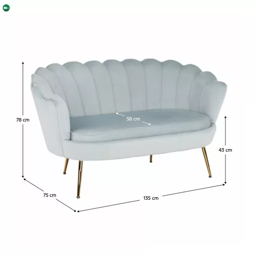Pad Art-deco stílusban, szürke-kék Velvet anyag/gold chróm-arany, NOBLIN