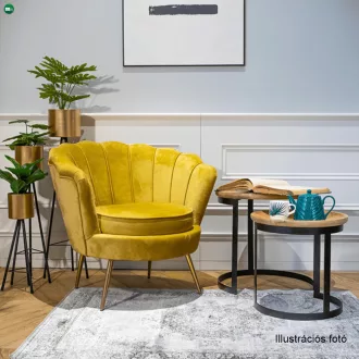   Fotel Art-deco stílusban, mustár színű Velvet anyag/gold chróm-arany, NOBLIN