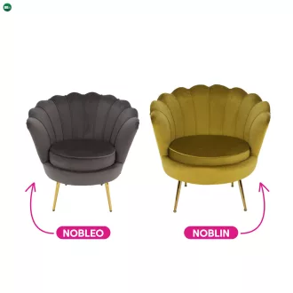   Fotel Art-deco stílusban, mustár színű Velvet anyag/gold chróm-arany, NOBLIN