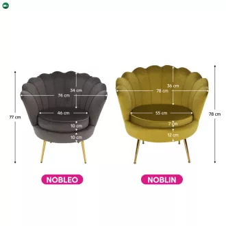   Fotel Art-deco stílusban, mustár színű Velvet anyag/gold chróm-arany, NOBLIN