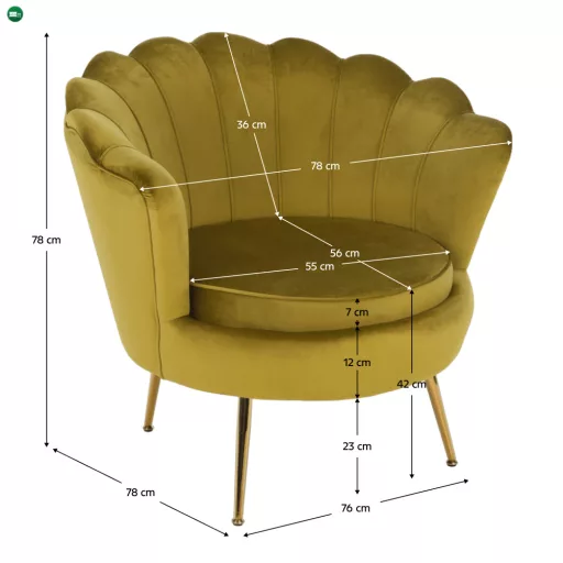 Fotel Art-deco stílusban, mustár színű Velvet anyag/gold chróm-arany, NOBLIN
