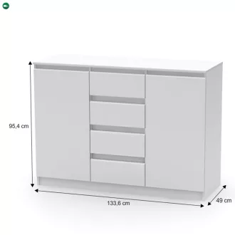 2 ajtós komód 4 fiókkal, fehér, HANY NEW 010