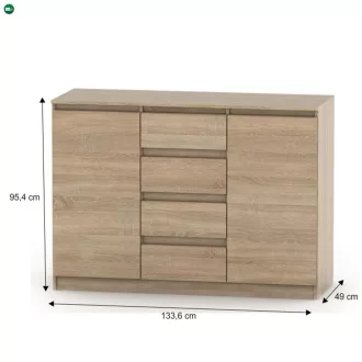 2 ajtós komód 4 fiókkal, tölgy sonoma, HANY NEW 010