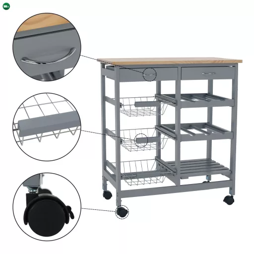 Tálalókocsi, szürke/természetes, BARABE