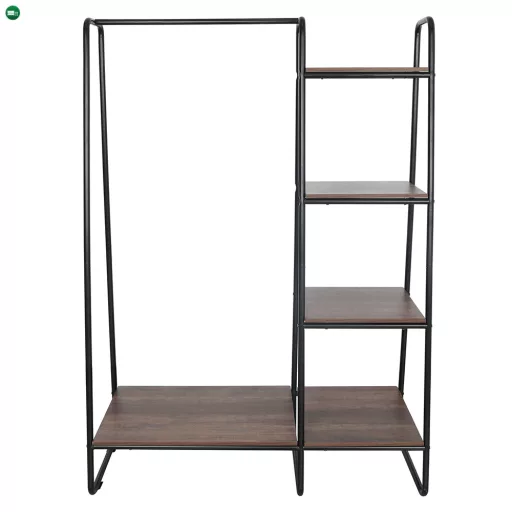 Szekrény szervező/polcállvány polcokkal, fekete/dió, ROBYN