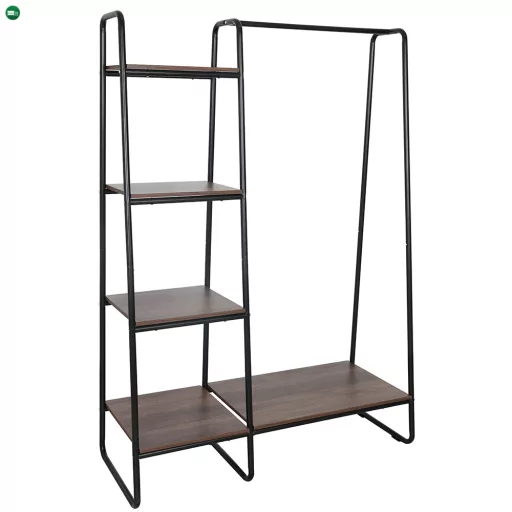 Szekrény szervező/polcállvány polcokkal, fekete/dió, ROBYN