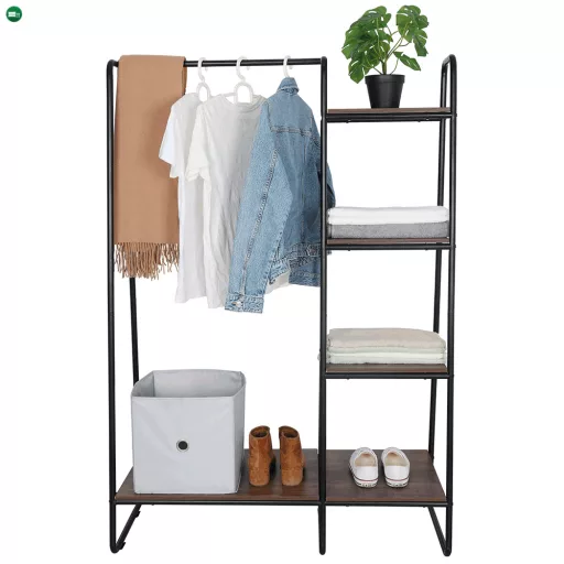 Szekrény szervező/polcállvány polcokkal, fekete/dió, ROBYN