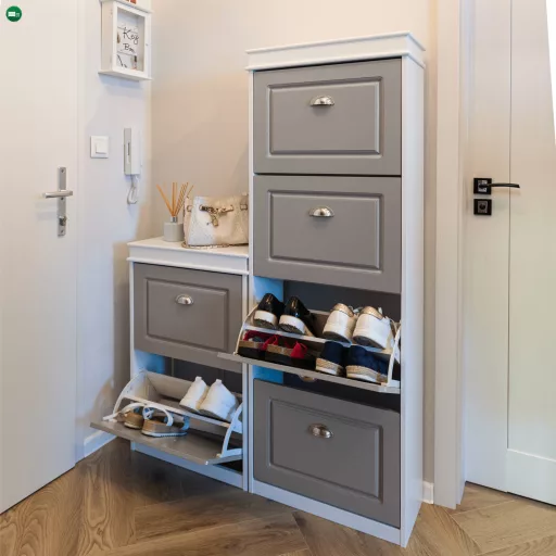 Cipőpolc, 4-soros, fehér/szürke, SEBER TYP 3