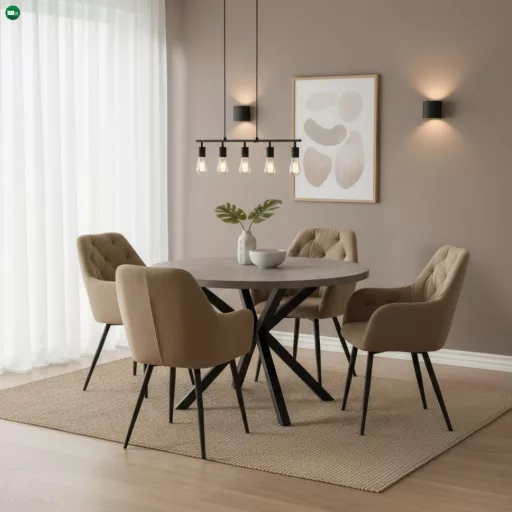 Étkezőasztal, beton/fekete, átmérő 120 cm, MEDOR