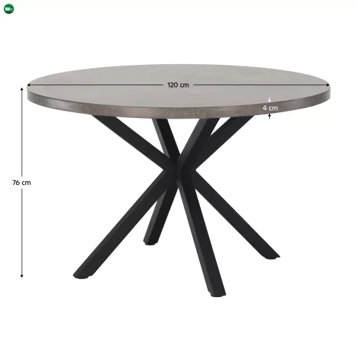 Étkezőasztal, beton/fekete, átmérő 120 cm, MEDOR