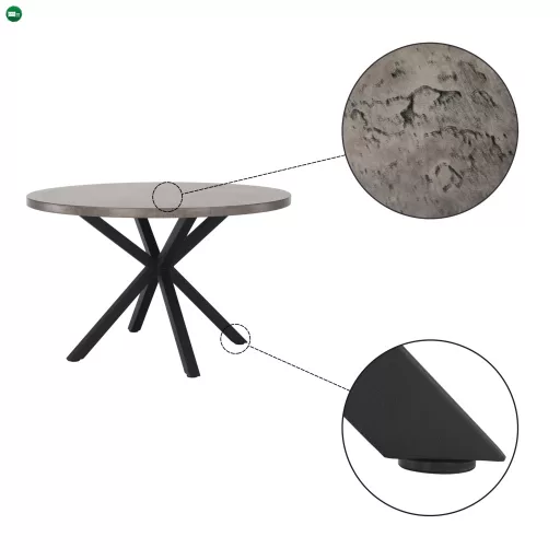 Étkezőasztal, beton/fekete, átmérő 120 cm, MEDOR