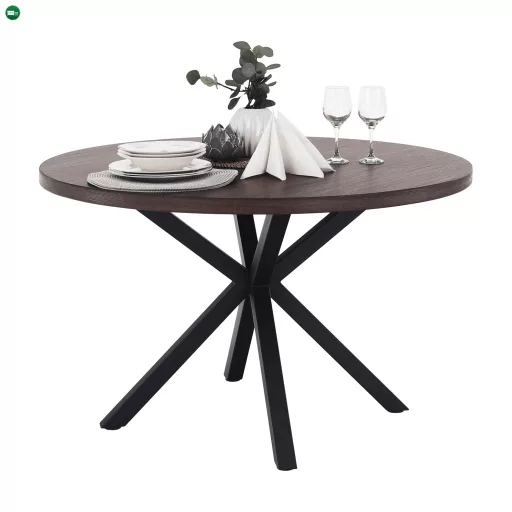 Étkezőasztal, sötét tölgy/fekete, átmérő 120 cm, MEDOR