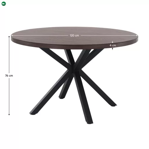 Étkezőasztal, sötét tölgy/fekete, átmérő 120 cm, MEDOR
