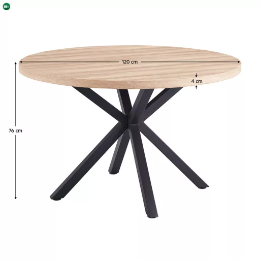 Étkezőasztal, sonoma tölgy/fekete, átmérő 120 cm, MEDOR