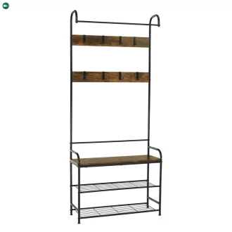   Akasztó cipőtárolóval, fekete fém/MDF rusztikus fa, KELAM