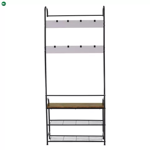 Akasztó cipőtárolóval, fekete fém/MDF rusztikus fa, KELAM