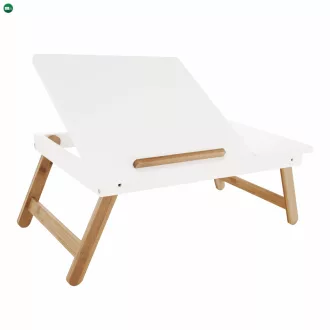   Notebook asztal/táblagép tartó, fehér/természetes bambusz, MELTEN