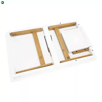   Notebook asztal/táblagép tartó, fehér/természetes bambusz, MELTEN