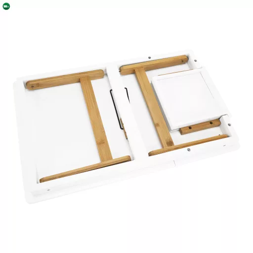 Notebook asztal/táblagép tartó, fehér/természetes bambusz, MELTEN