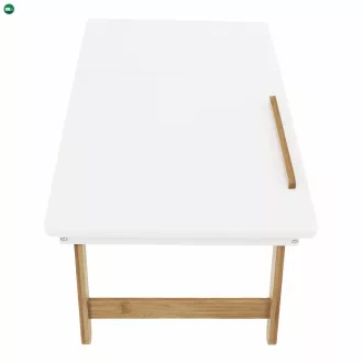   Notebook asztal/táblagép tartó, fehér/természetes bambusz, MELTEN