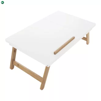   Notebook asztal/táblagép tartó, fehér/természetes bambusz, MELTEN