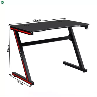   Gamer asztal/számítógépasztal, fekete/piros, MACKENZIE 100cm