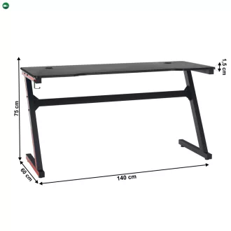   Gamer asztal/számítógépasztal, fekete/piros, MACKENZIE 140cm