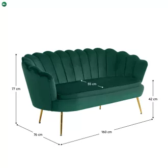   Luxus heverő, 2,5-es ülés, smaragd/arany, Art-deco, NOBLIN