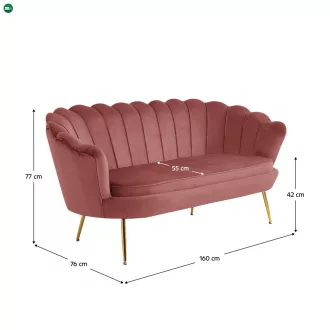   Luxus heverő, 2,5-es ülés, rózsaszín/arany, Art-deco, NOBLIN