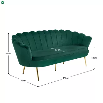   Luxus heverő, 3-as ülés, smaragd Velvet szövet/króm arany, Art-deco stílus, NOBLIN