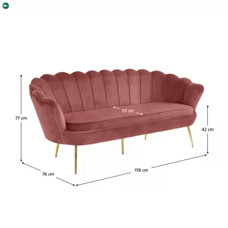   Luxus heverő, 3-as ülés, rózsaszín Velvet szövet/króm arany, Art-deco stílus, NOBLIN