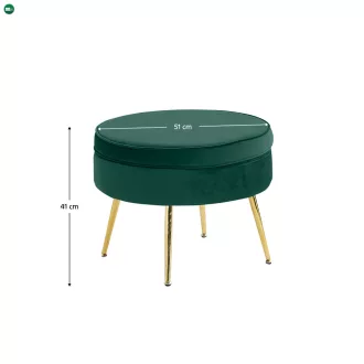   Luxus zsámoly/puff, smaragd Velvet szövet/króm arany, Art-deco, NOBLIN TYP 1