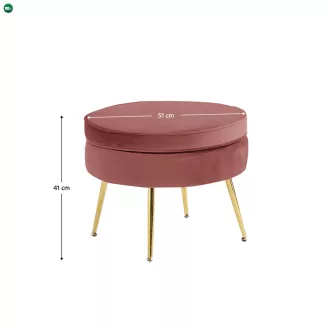   Luxus zsámoly/puff, rózsaszín Velvet szövet/króm arany, Art-deco, NOBLIN TYP 1