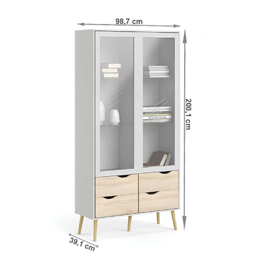 Vitrines szekrény, fehér/tölgy sonoma, OSLO 75462