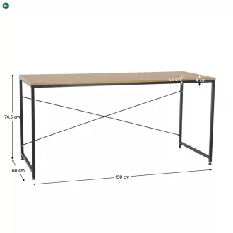 Íróasztal tölgy/fekete, 150x60 cm, MELLORA