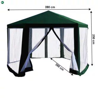   Kerti pavilon sátor, 3,9x2,5x3,9m, zöld/fehér, RINGE TYP 1+6 oldal