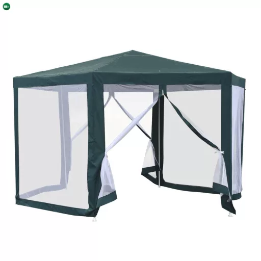 Kerti pavilon sátor, 3,9x2,5x3,9m, zöld/fehér, RINGE TYP 1+6 oldal