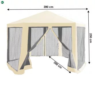   Kerti pavilon sátor, 3,9x2,5x3,9m, bézs/fekete, RINGE TYP 2+6 oldal