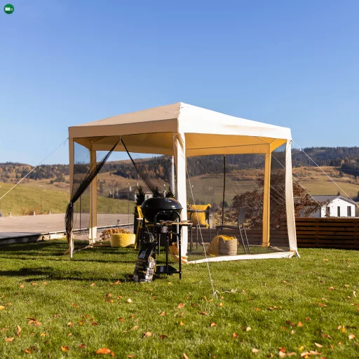 Kerti pavilon sátor, 3,9x2,5x3,9m, bézs/fekete, RINGE TYP 2+6 oldal