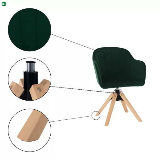 Forgószék, Velvet szövet, smaragd/bükk, DALIO