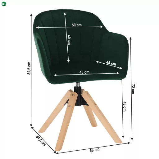 Forgószék, Velvet szövet, smaragd/bükk, DALIO