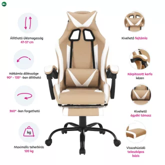 Irodai/gamer fotel, fekete/fehér/bézs, OZGE 2 NEW